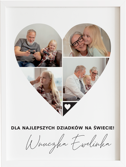 obraz ze zdjęciami w ramce z serca i podpisem dla najlepszych dziadków - prezent na dzień babci i dziadka